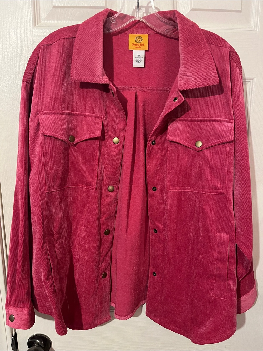 Ruby Rd. Fuchsia Corduroy Snap Front Jacket
